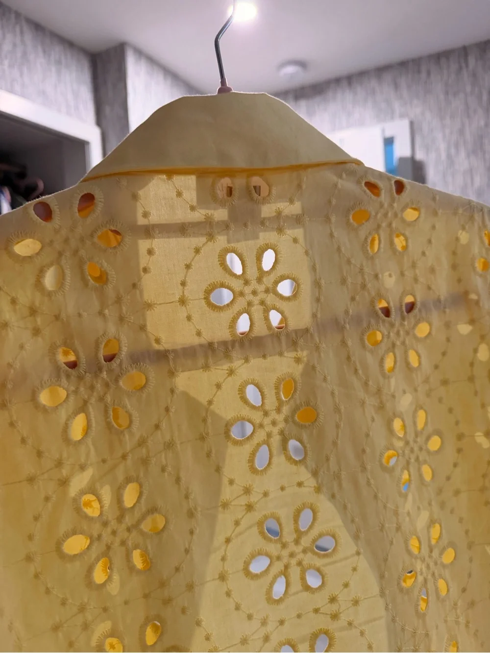 Michael Kors Yellow Cropped Eyelet Button-Down Shirt